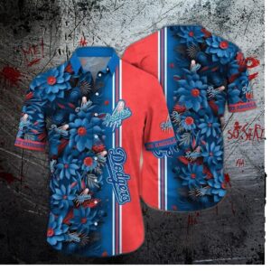 Los Angeles Dodgers Striped Floral Hawaiian Shirt