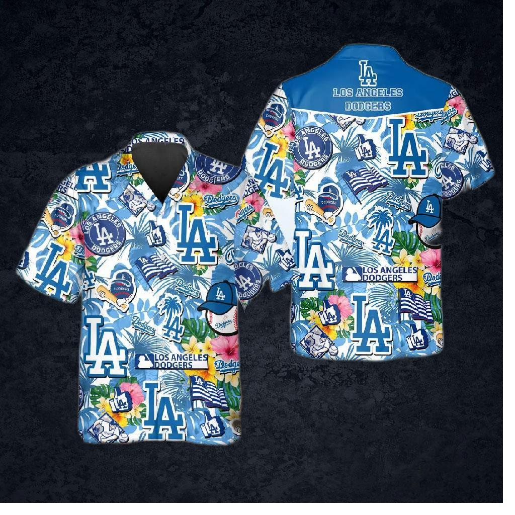 Los Angeles Dodgers Tropical Logo Collage Hawaiian Shirt