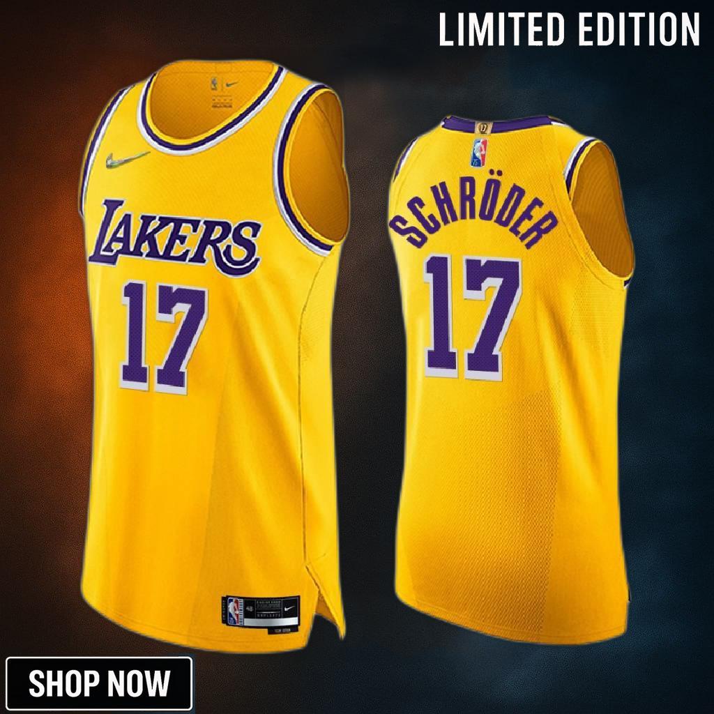 Los Angeles Lakers Dennis Schroder 17 Gold 75th Diamond Badge Jersey Icon Edition