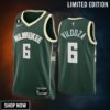 Luca Vildoza 6 Milwaukee Bucks Green Jersey -23 Icon Edition No.6 Patch