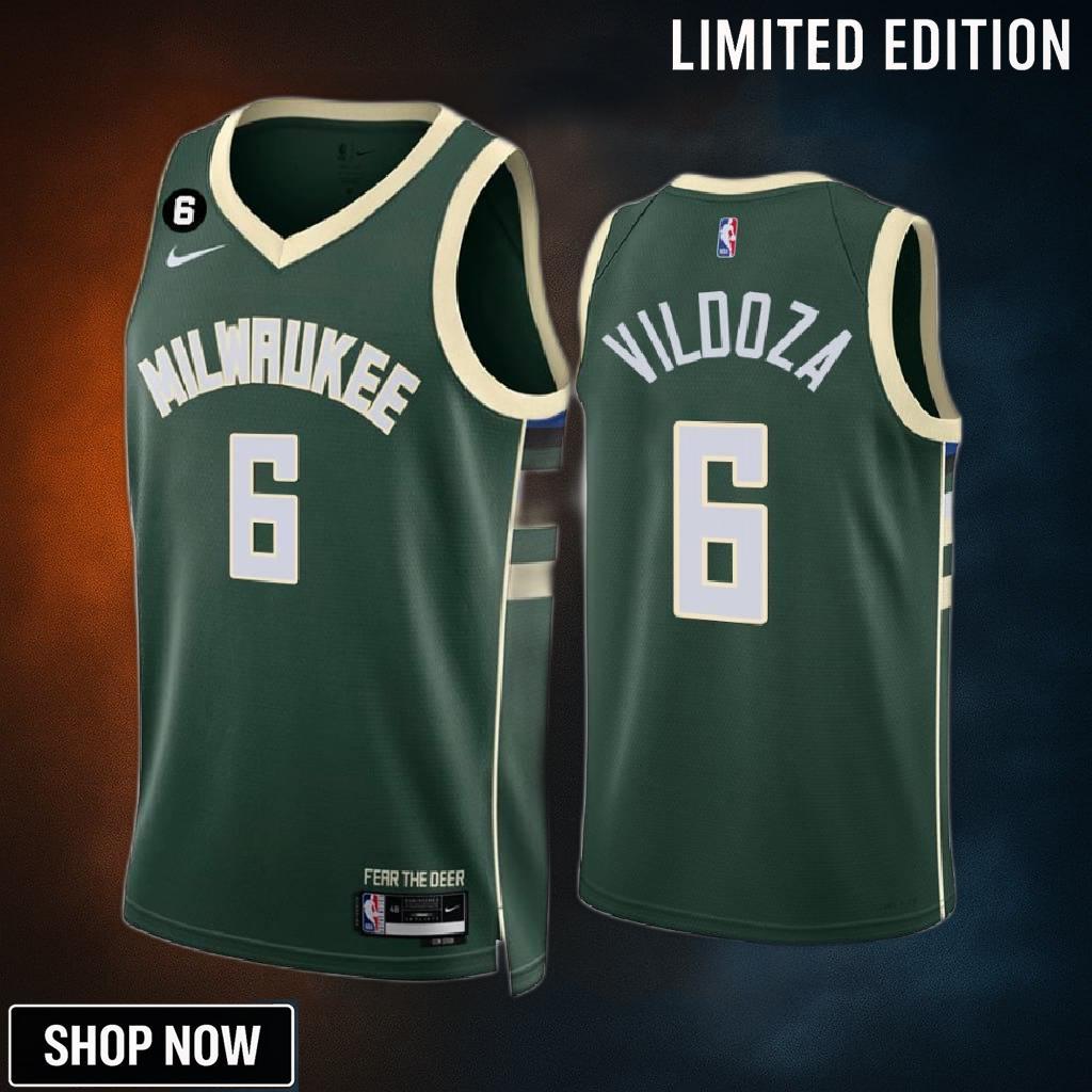 Luca Vildoza 6 Milwaukee Bucks Green Jersey -23 Icon Edition No.6 Patch