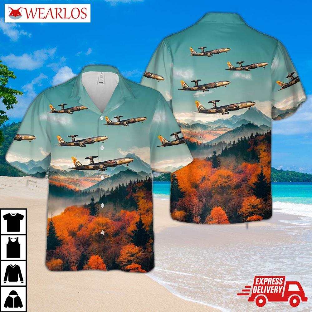Luxembourg Air Force Nato Boeing E-3a Sentry In 25th Anniversary Livery Hawaiian Shirt