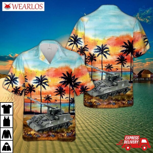 M40-b Battery 937th Field Artillery Battalion Us Army Korean War 1953 Tank Hawaiian Shirt