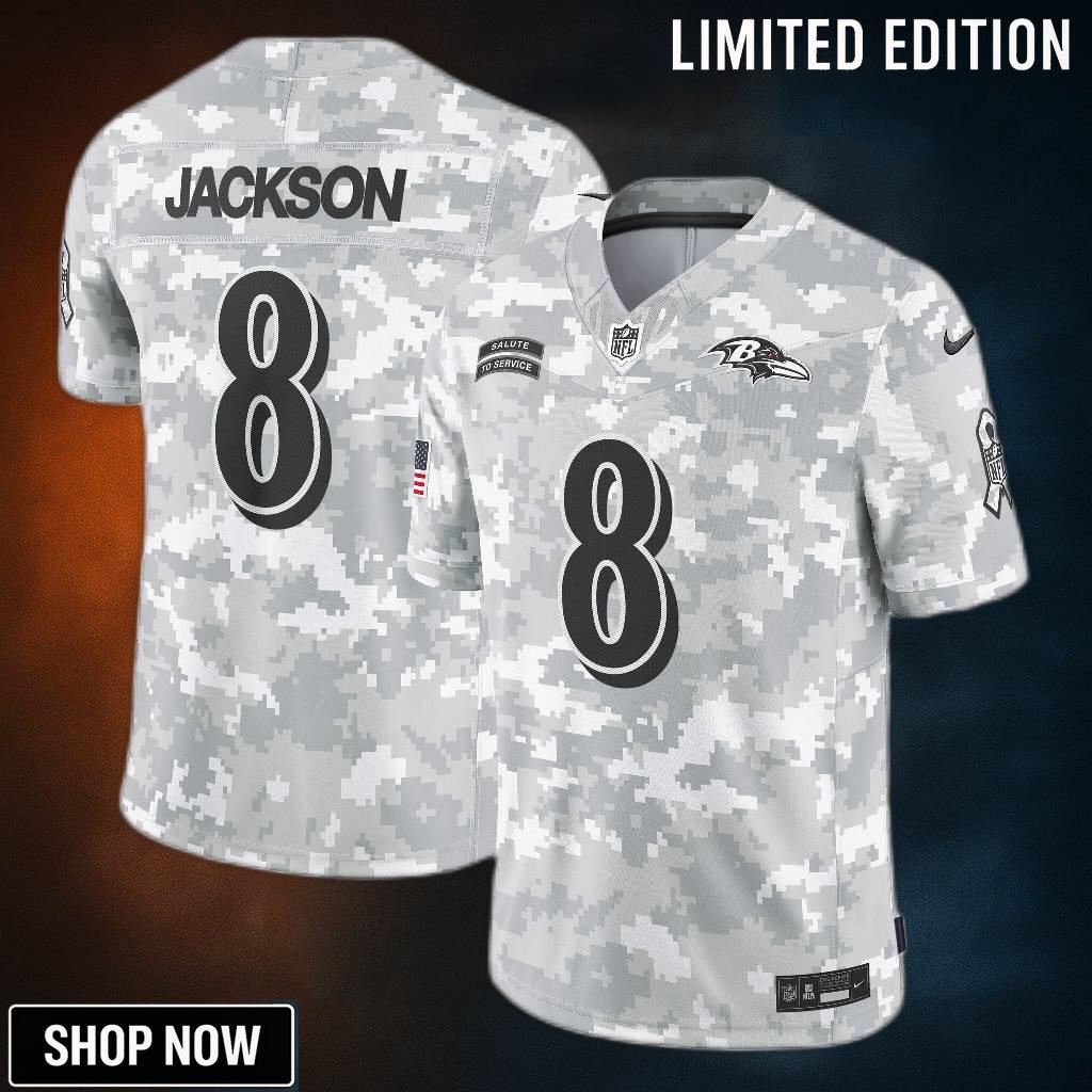 Men's Baltimore Ravens Lamar Jackson Nike Arctic Camo Salute To Service Limited Jersey