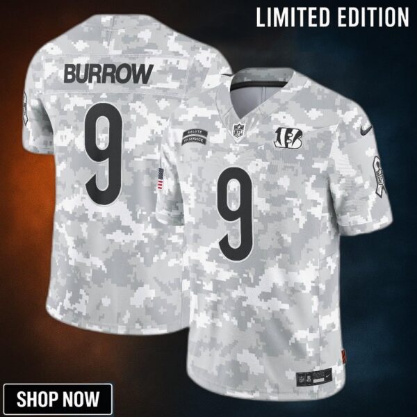 Men's Cincinnati Bengals Joe Burrow Nike Arctic Camo Salute To Service Limited Jersey