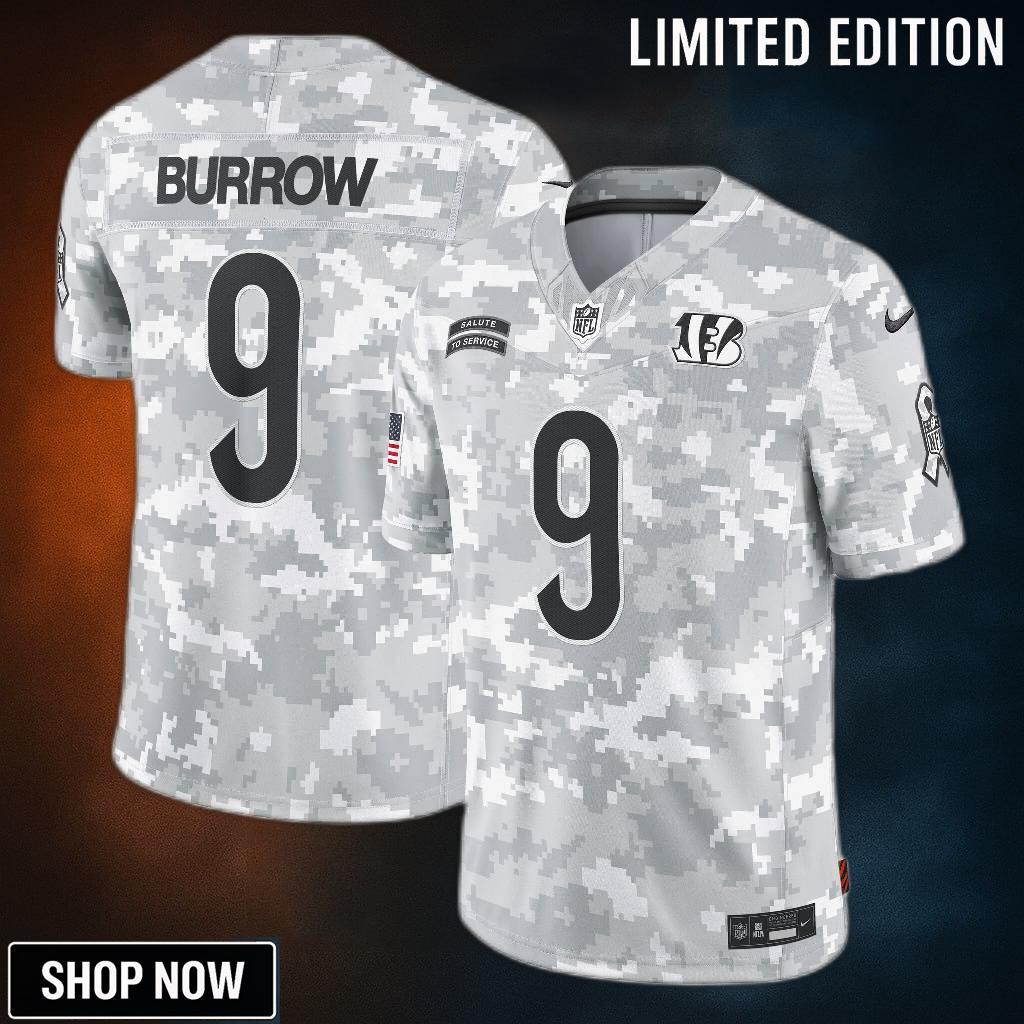 Men's Cincinnati Bengals Joe Burrow Nike Arctic Camo Salute To Service Limited Jersey