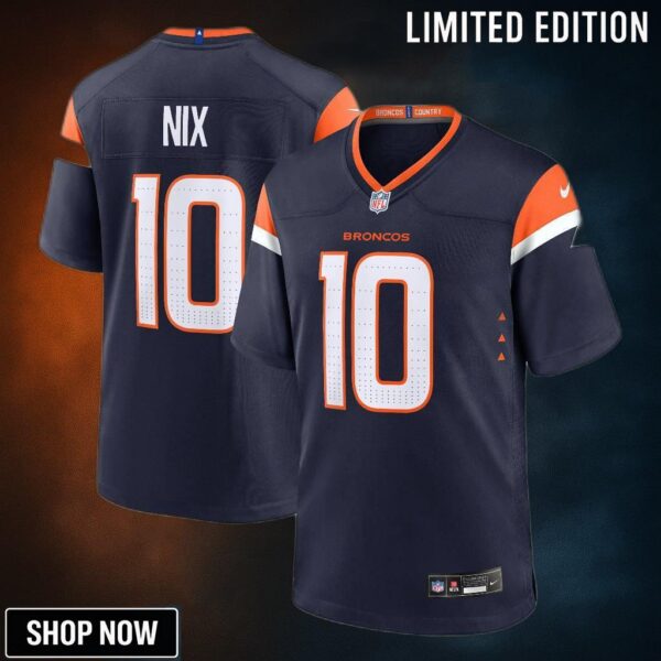 Men's Denver Broncos Bo Nix Nike Navy Alternate Game Jersey