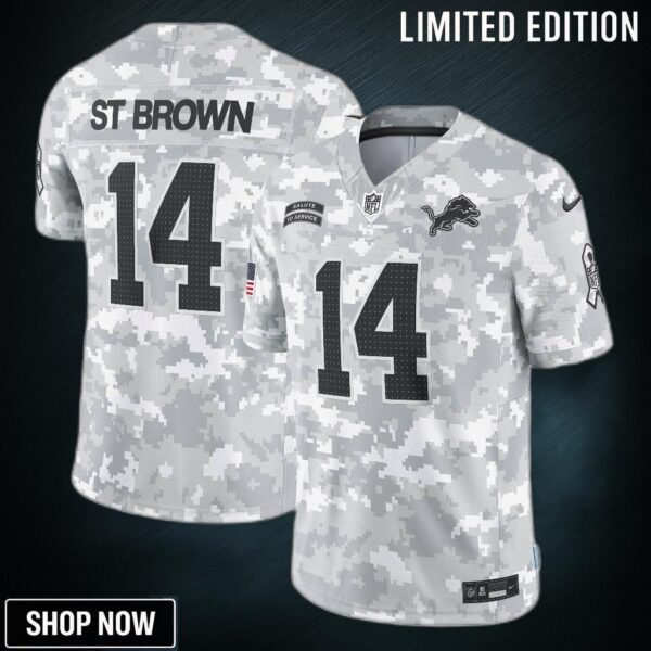 Men's Detroit Lions Amon-ra St. Brown Nike Arctic Camo Salute To Service Limited Jersey