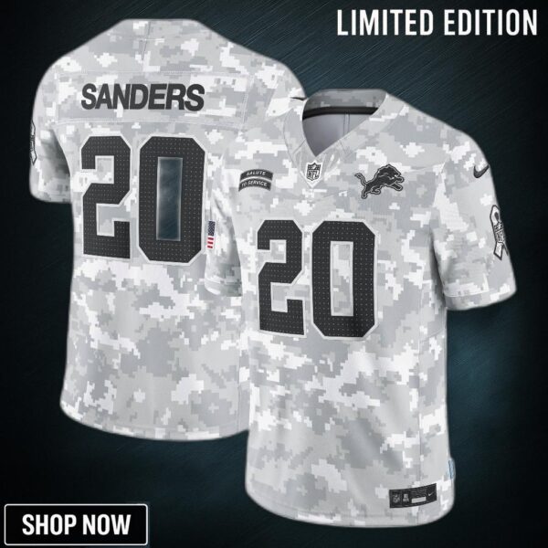 Men's Detroit Lions Barry Sanders Nike Arctic Camo Salute To Service Retired Player Limited Jersey