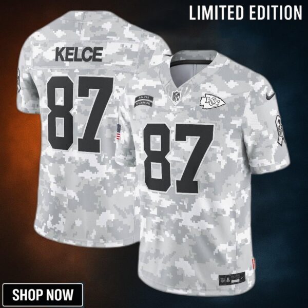 Men's Kansas City Chiefs Travis Kelce Nike Arctic Camo Salute To Service Limited Jersey