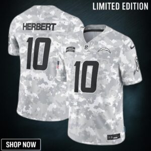 Men's Los Angeles Chargers Justin Herbert Nike Arctic Camo Salute To Service Limited Jersey