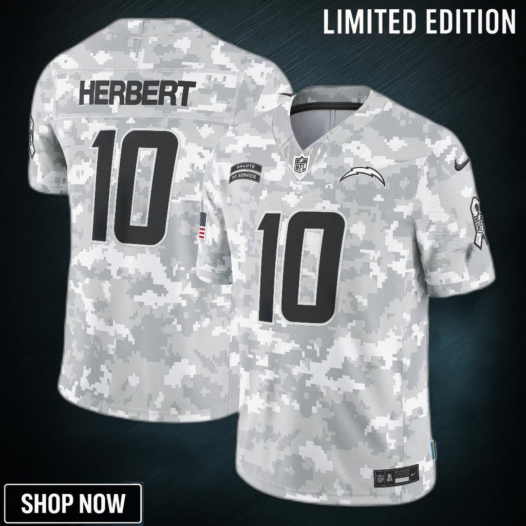 Men's Los Angeles Chargers Justin Herbert Nike Arctic Camo Salute To Service Limited Jersey