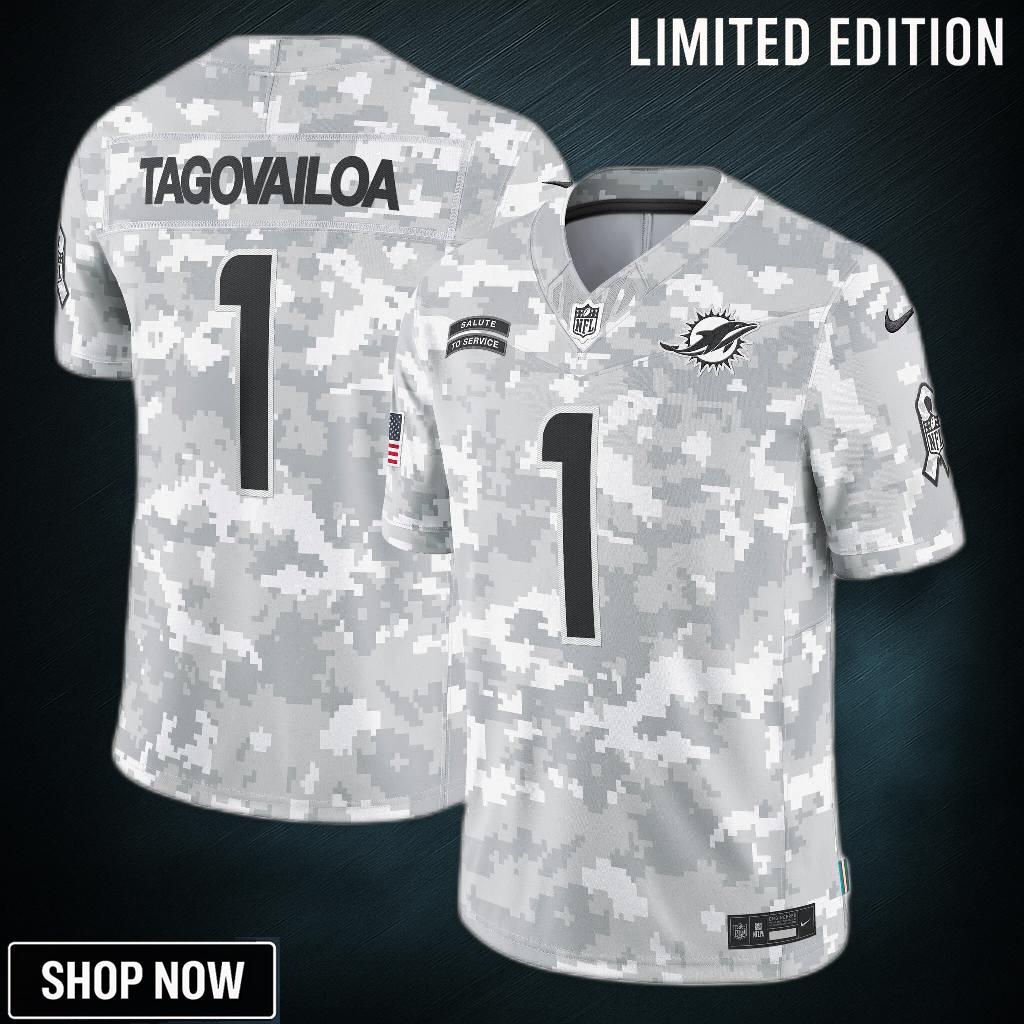 Men's Miami Dolphins Tua Tagovailoa Nike Arctic Camo Salute To Service Limited Jersey