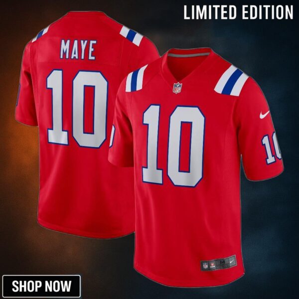 Men's New England Patriots Drake Maye Nike Red Player Game Jersey