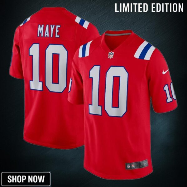 Men's New England Patriots Drake Maye Nike Red Player Game Jersey