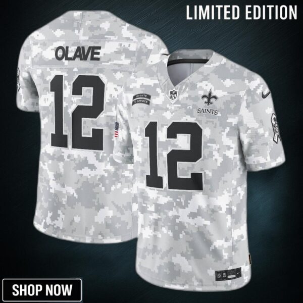 Men's New Orleans Saints Chris Olave Nike Arctic Camo Salute To Service Limited Jersey