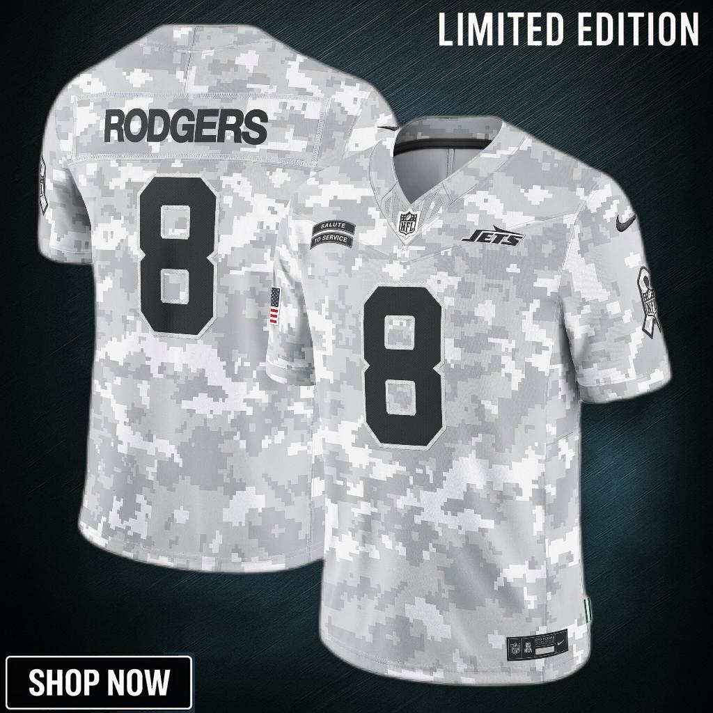 Men's New York Jets Aaron Rodgers Nike Arctic Camo Salute To Service Limited Jersey