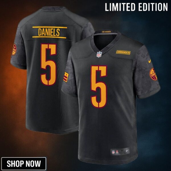 Men's Washington Commanders Jayden Daniels Nike Black Alternate Game Player Jersey