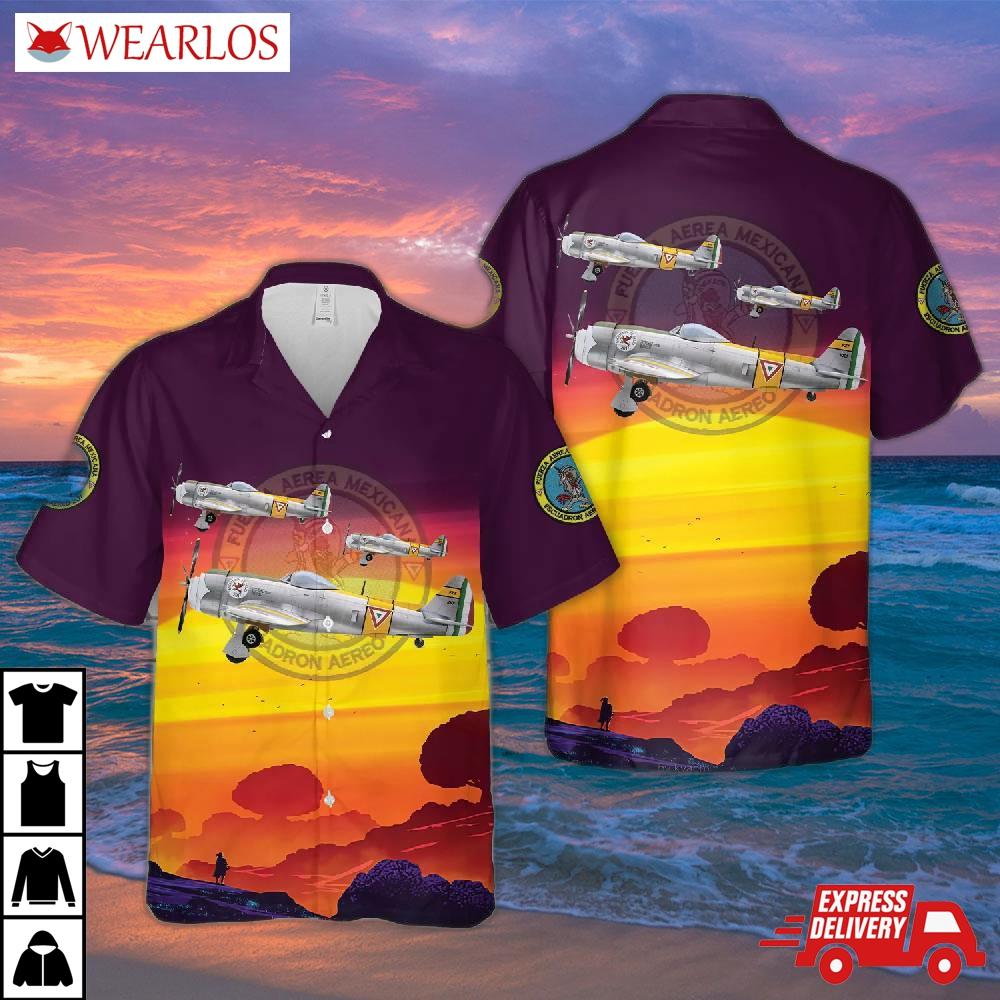 Mexican Air Force Republic P-47d Thunderbolt Of Escuadrón Aéreo De Pelea 201 (201th Fighter Squadron) Hawaiian Shirt