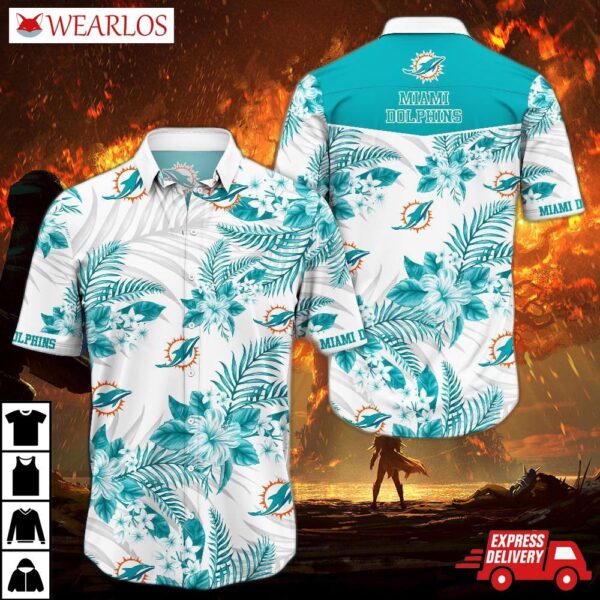 Miami Dolphins Island White Flora Hawaiian Shirt