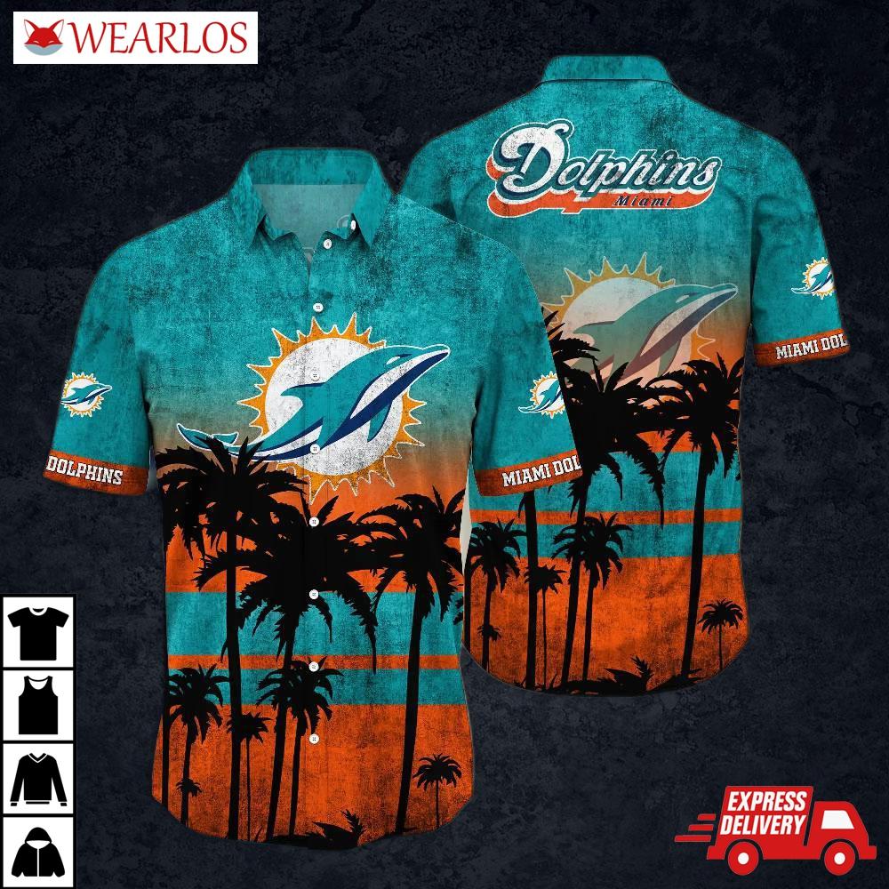 Miami Dolphins Sunset Silhouette Hawaiian Shirt