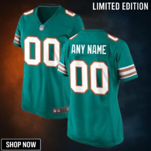 Miami Dolphins Womens Alternate Custom Game Jersey - Aqua Jerseys Nfl