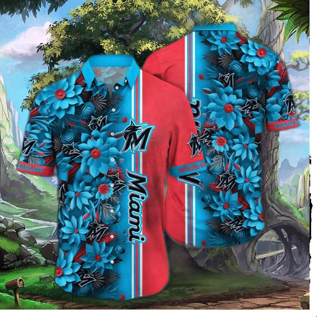 Miami Marlins Bold Blossom Hawaiian Shirt