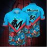 Miami Marlins Chevron Floral Hawaiian Shirt