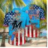 Miami Marlins Fireworks & Leopard Print Hawaiian Shirt