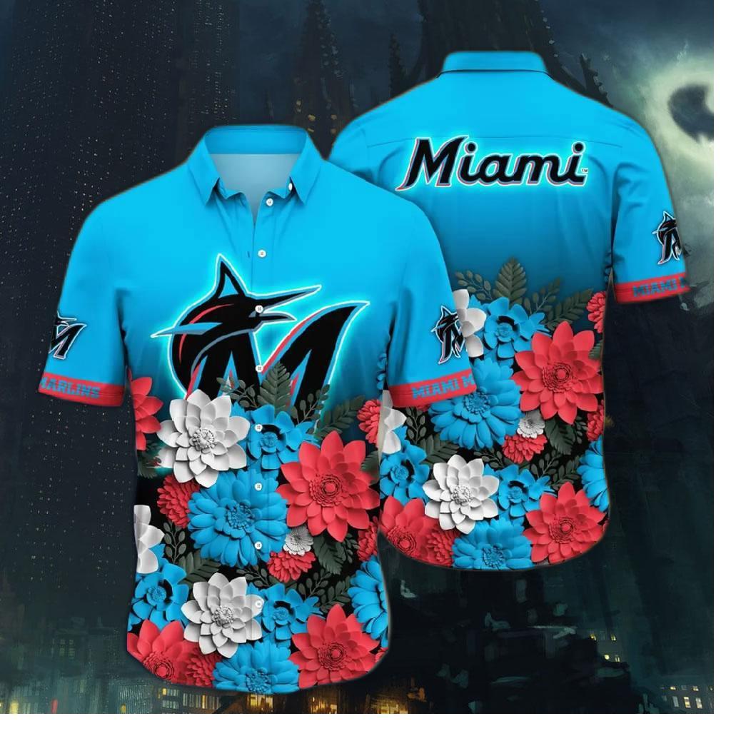 Miami Marlins Floral Fade Hawaiian Shirt