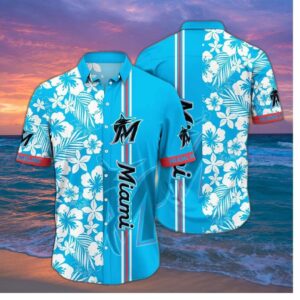 Miami Marlins Hibiscus Wave Hawaiian Shirt