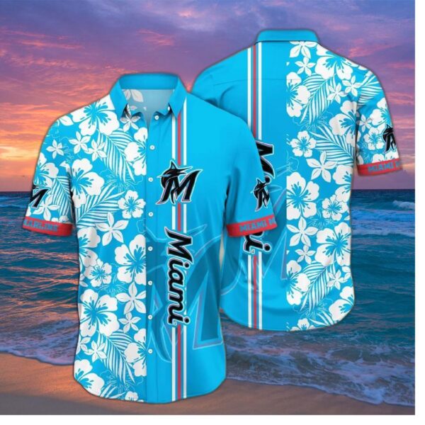 Miami Marlins Hibiscus Wave Hawaiian Shirt