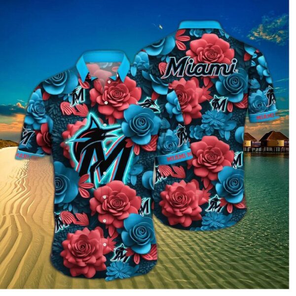 Miami Marlins Midnight Rose Hawaiian Shirt