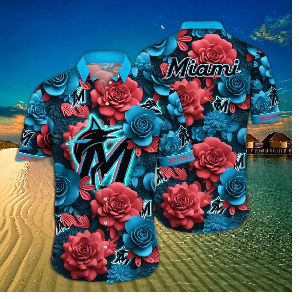 Miami Marlins Midnight Rose Hawaiian Shirt