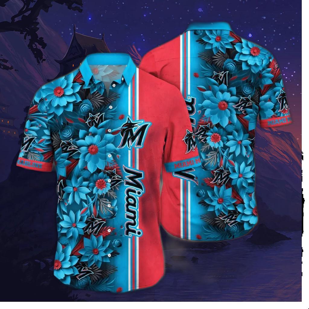 Miami Marlins Patriotic Bloom Hawaiian Shirt