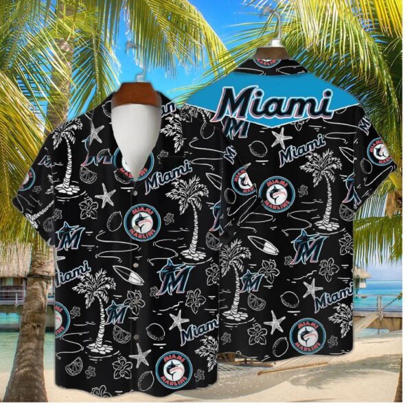 Miami Marlins Retro Beach Sketch Hawaiian Shirt