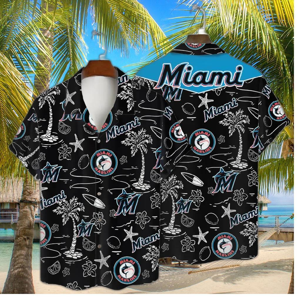 Miami Marlins Retro Beach Sketch Hawaiian Shirt