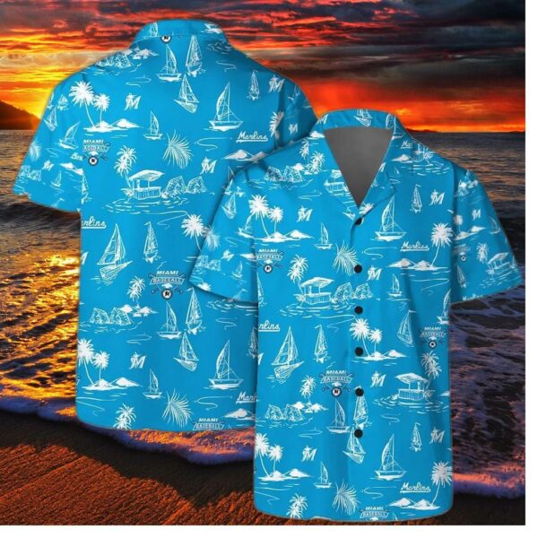 Miami Marlins Sailboat Paradise Hawaiian Shirt