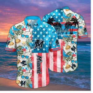 Miami Marlins Stars & Stripes Tropical Hawaiian Shirt