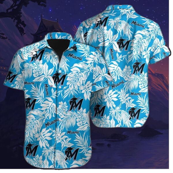 Miami Marlins Tropical Leaf Hawaiian Shirt