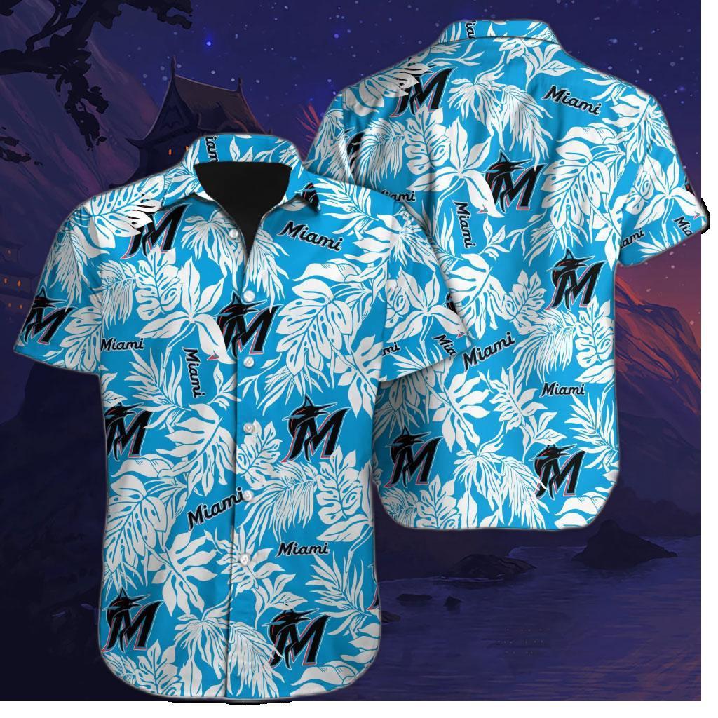 Miami Marlins Tropical Leaf Hawaiian Shirt