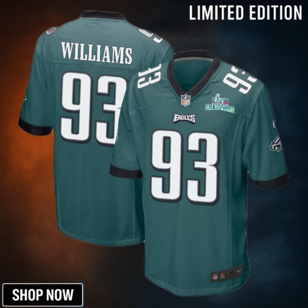 Milton Williams 93 Philadelphia Eagles Super Bowl Lvii Champions Men Game Jersey - Midnight Green