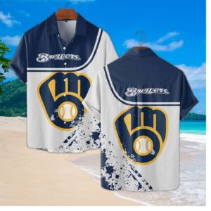 Milwaukee Brewers Bold Emblem Hawaiian Shirt
