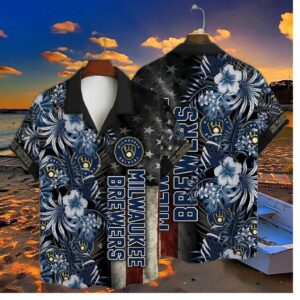 Milwaukee Brewers Patriotic Floral Hawaiian Shirt