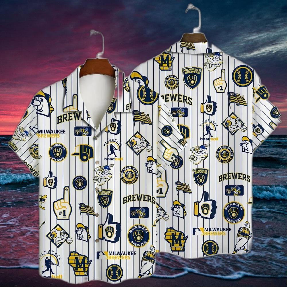 Milwaukee Brewers Pinstripe Icons Hawaiian Shirt