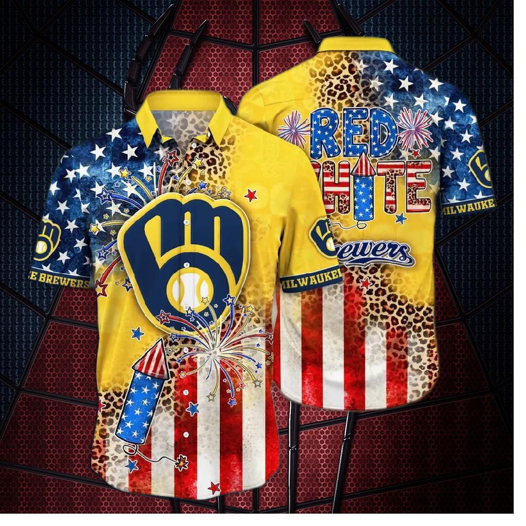 Milwaukee Brewers Red, White & Wild Hawaiian Shirt
