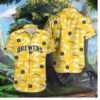 Milwaukee Brewers Yellow Palm Tree Hawaiian Shirt