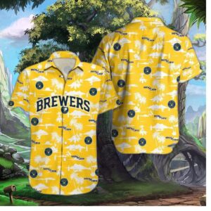 Milwaukee Brewers Yellow Palm Tree Hawaiian Shirt