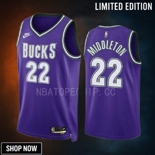 Milwaukee Bucks Khris Middleton 22 -23 Classic Edition Purple Jersey