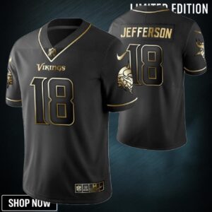 Minnesota Vikings Justin Jefferson 18 Nfl Golden Brandedition Black Jersey Gift For Fans